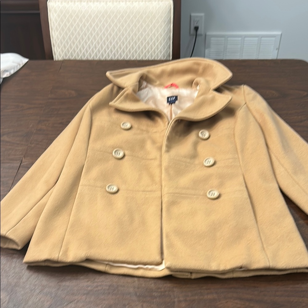 Camel tan Double-Breasted Women's Coat.